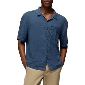 Prana Hideaways Organic Cotton Camp Shirt in Bluff Blue at Nordstrom, Size Xx-Large