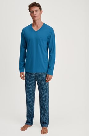 CALIDA Schlafanzug CALIDA Relax Imprint 2, Damen, Gr. XXL (58/60), nordic, Single Jersey, Obermaterial: 100% Baumwolle, bequem lang, V-Ausschnitt, Homewear-S