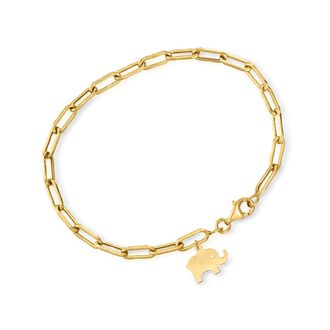 Canaria Canaria 10kt Yellow Gold Elephant Charm Paper Clip Link Bracelet