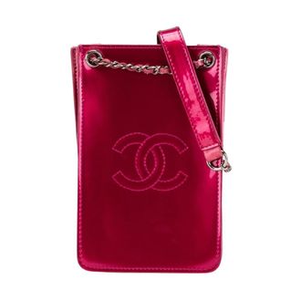Chanel Pre-owned CC Patent Phone Holder Crossbody - Dames - Pre-owned - Roze - Maat: ONE Size Leer