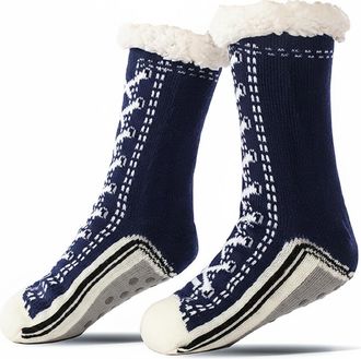Generic Ultra-thick Cute Slipper Home Socks, Fleece Lined Non Slip Home Socks, Thick Cozy Indoor Warm Fuzzy Socks (Navy Blue, UK, Adult, Women, 3, Numeric Ran