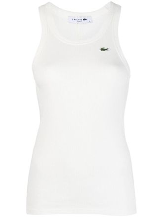 Lacoste logo-appliqu&eacute; knitted tank top - women - Organic Cotton - 36 - White