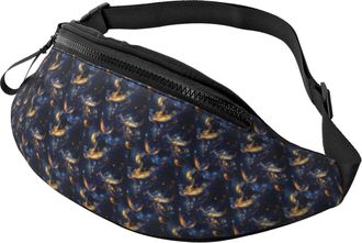 Generic Gold Blue Phoenix Print Bum Bag Waist Bag With Headphone Jack Fanny Packs For Running Cycling Men 14X35Cm