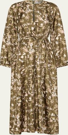Max Mara Coccole Floral Silk Belted Midi Dress