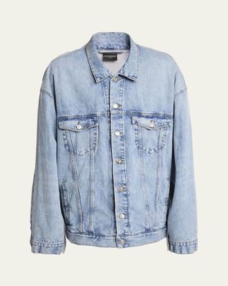 Balenciaga Mens Pieced Denim and Terry Trucker Jacket