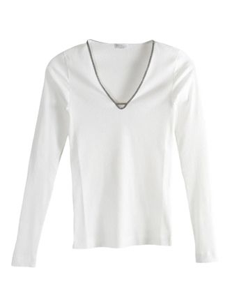 Brunello Cucinelli V-neck long-sleeve T-shirt - White
