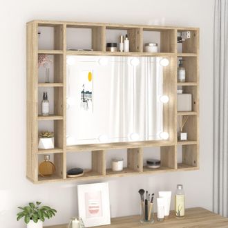 vidaXL Mueble Con Espejo Y Led Color Roble Sonoma 91x15x76,5 Cm Vidaxl