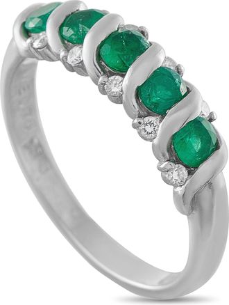 Luxury Bazaar Platinum 0.13ct Diamond and Emerald Ring MF13-041426