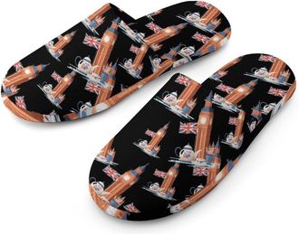 Generic British Flag Big Ben Teapot Mens Cozy Memory Foam Slippers Warm Cotton House Shoes Comfy Slipper for Indoor Outdoor