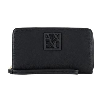 A|X Armani Exchange Getextureerde portemonnee met ritssluiting- polsband en logo - Dames - Accessoires - Zwart - Maat: ONE Size Poliester