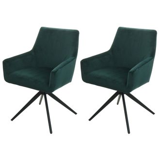 Hhg Hhg - Nunca Usado] Juego De 2 Sillas De Comedor 081, Silla De Cocina Apoyabrazos Giratorio Posici&oacute;n Autom&aacute;tica Tela Mvg, Verde