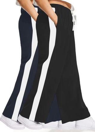 Generic Womens Wide Leg Yoga Pants with Pockets - Loose Fit Joggers with Stripe, Drawstring High Waist Sweatpants for Gym, Lounge, Travel (UK, Alpha, 4XL, Plu