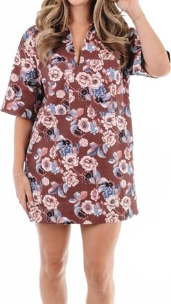 Olivaceous Susan Floral Dress In Brown/cream