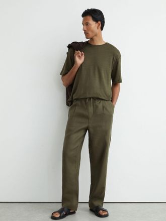 Reiss Ivy Green Linen Relaxed-fit Drawstring Trousers, 34