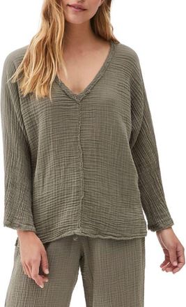 Michael Stars Gio Flare Sleeve Cotton Gauze Top in Olive at Nordstrom, Size Medium