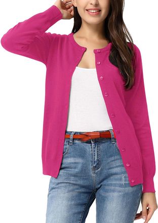 Grace Karin Womens Classic Long Sleeve Knit Cardigan Sweaters Casual Open Front Button Down Cardigan S-3XL, Pink 22, XXL