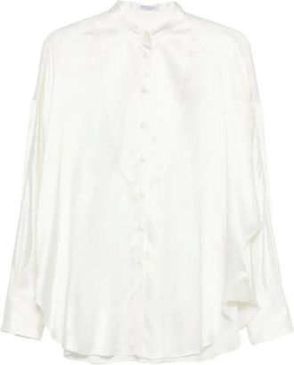 Brunello Cucinelli Blouse met bandkraag - Dames - Blouses & Shirts - Beige - Maat: S Zijde