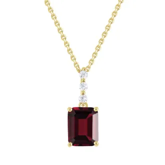 Diamond2Deal 10K Yellow Gold Garnet and Diamond Pendant Necklace 18