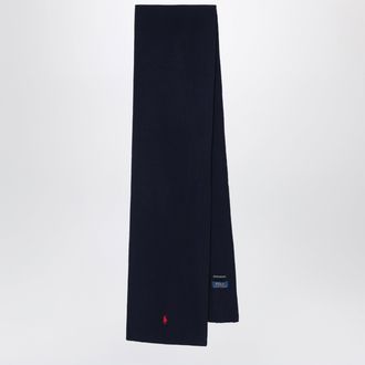 Polo Ralph Lauren Sciarpa blu navy in lana con pony ricamato