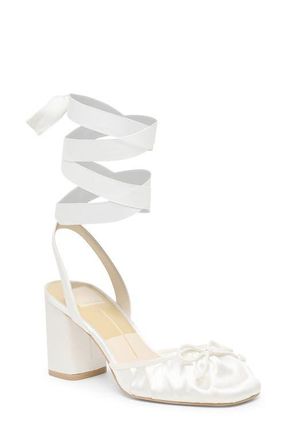 Dolce Vita Tisha Ankle Wrap Pump in True White Satin at Nordstrom, Size 6.5