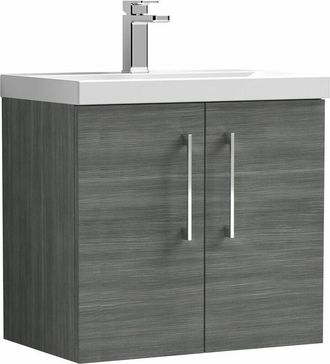 Nuie Nuie - Arno Wall Hung 2-Door Vanity Unit with Basin-3 600mm Wide - Anthracite Woodgrain