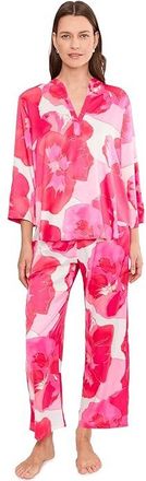 N by Natori Floria Printed Satin Mandarin Pajama Set Womens Pajama Sets Pink : M (Womens 10-12), Polyester/Spandex