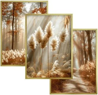 OEM Im&aacute;genes P&oacute;sters Marco Dorado Tr&iacute;ptico En Marco Decoraci&oacute;n De Pared Hierbas Boho