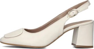 Lina Locchi Schoenen, Dames, Beige, 43 EU, Linnen, Beige Slingback Hakken voor Elegante Gelegenheden