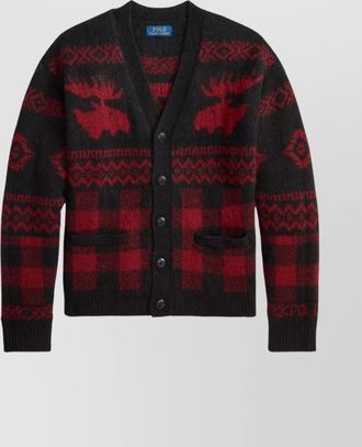 Ralph Lauren checkered cardigan with moose pattern and pockets