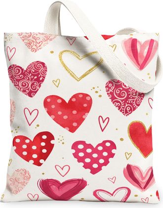 Generic ValentineS Day Heart Canvas Tote Bags, Colorful Love Design Reusable Bags, Chic Lightweight Washable Shoulder Strap Canvas, Red, 13x15 Inch