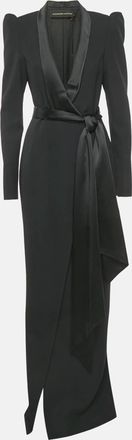 Alexandre Vauthier Black Satin Collar Crepe Tailored Long Dress