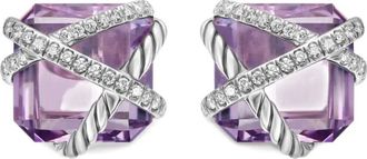 David Yurman Orecchini a bottone Cable Wrap in argento sterling con diamanti (12mm) - Viola