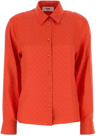 Fendi Womens Colar Jacquard Shirt - Orange Silk - Size EU 38 (Womens)