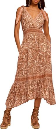 Ramy Brook Mariam Tie Strap Handkerchief Hem Maxi Dress in Coffee Dot at Nordstrom, Size Xx-Small