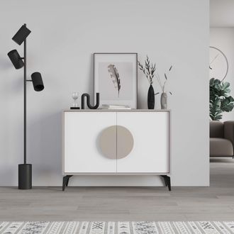Decortie 2 Doors Sideboard Gora 4 Metal Legs, Chipboard Handle Storage Unit 110cm in White | Size: 2 Pack