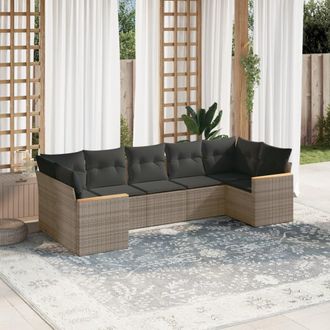 vidaXL Vidaxl - Set De Sof&aacute;s De Jard&iacute;n 7 Piezas Con Cojines Rat&aacute;n Pe Gris