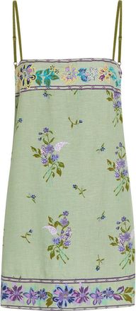 Free People Bali Floral-embroidered Woven Mini Dress - Light Green - L (UK16-UK18 / L)