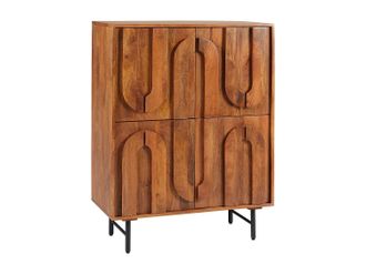 Vente-Unique Aparador alto con 4 puertas de madera de mango y metal negro - Natural - MIZORAM