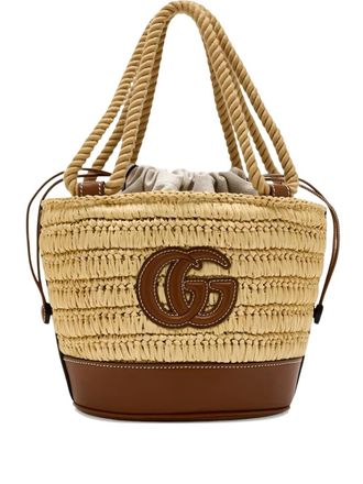 Gucci mini GG-logo woven bucket bag - Neutrals