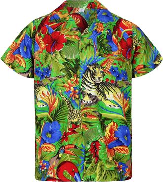V.H.O. Funky Hawaiian Shirt, Shortsleeve, Jungle, Green, 5XL