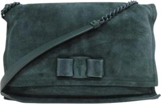 Ferragamo Pre-owned Shoulder Bags, female, Green, Size: ONE SIZE Pre-owned Viva BOW Suede Chain Shoulder Bag