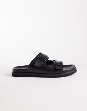 schuh Swift - Sandali in pelle neri con doppia fibbia-Nero