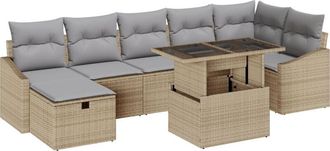 vidaXL Garden Sofa Set with Cushion 8 pcs Beige Poly rattan vidaXL