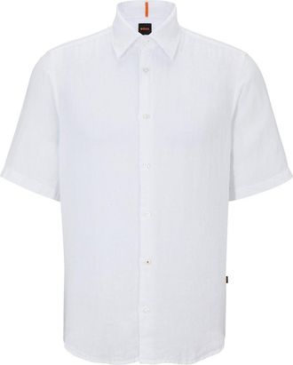 HUGO BOSS Mens Regular Fit Short Sleeve Shirt in White 100 - Size 2XL
