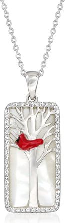 Ross-Simons Mother-Of-Pearl and White Topaz Cardinal Pendant Necklace With Multicolored Enamel in Sterling Silver