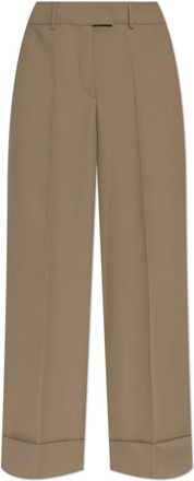 Officine Générale Broeken, Dames, Beige, M, Wol, Wijde geplooide broek