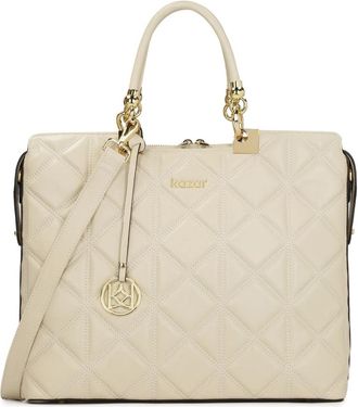Kazar Elegante gewatteerde leren aktetas - Dames - Laptoptassen - Beige - ONE Size - Leer - Tassen