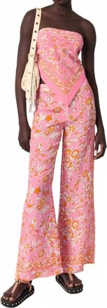 Maje Patterned Linen Trousers In Mermaid Rose