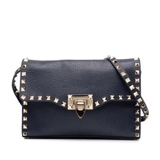 Valentino Pre-owned Valentino Medium Pebbled Calfskin Rockstud Flip Lock Crossbody Ladies DVHURBV6GNNYJ1B5