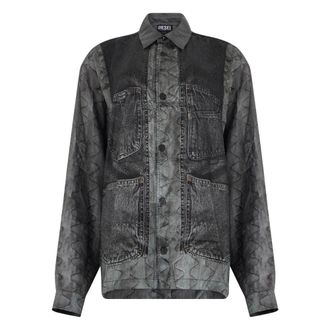 Diesel Denim Shirts, male, Gray, Size: S Shirt with denim inserts